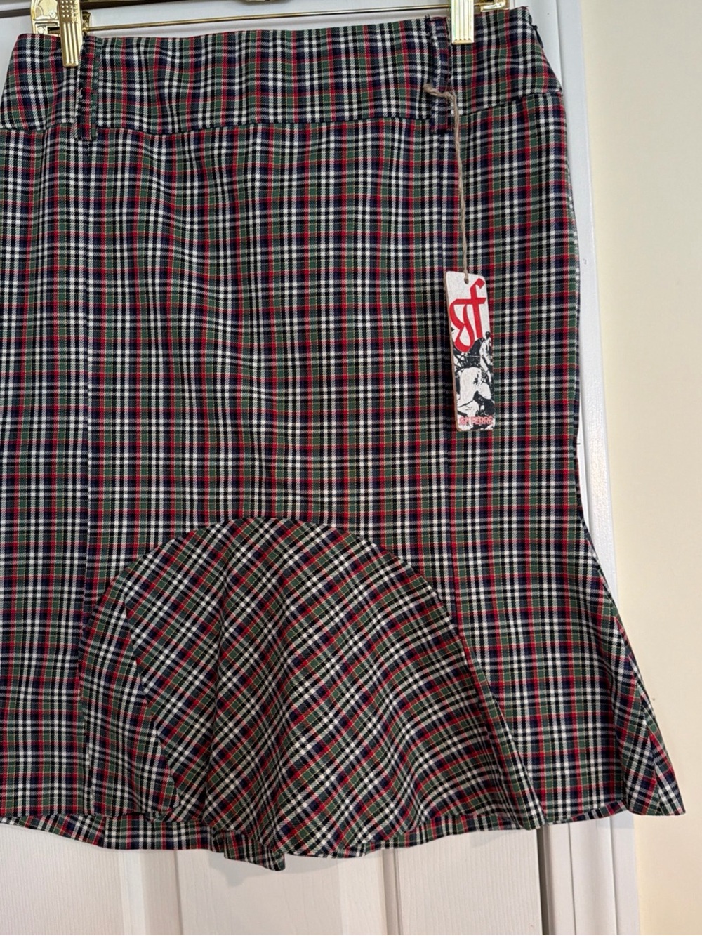 Gianni Ferre Plaid Flared Mini Skirt in Black, Red & Green